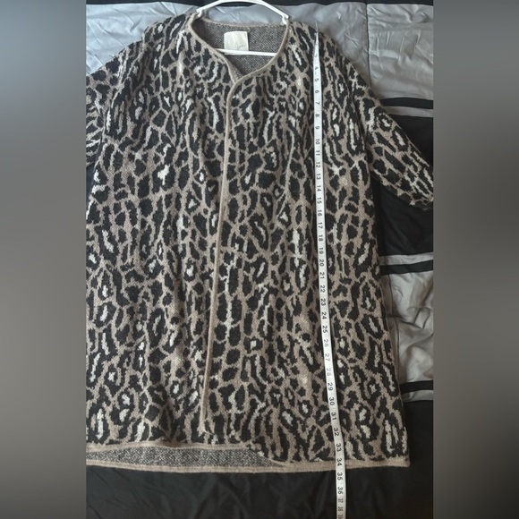Whimsigoth Leopard Print Longline Cardigan Wool Blend Open Front Knit Sweater  L - Picture 10 of 11